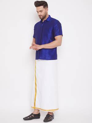 Blue plain silk blend dhoti-kurta 2