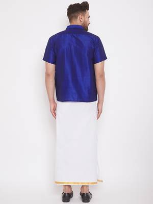 Blue plain silk blend dhoti-kurta 3