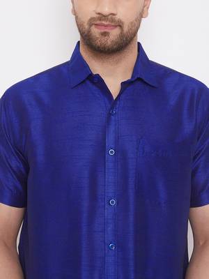 Blue plain silk blend dhoti-kurta 4