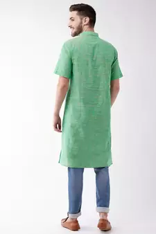 Green Plain Cotton Men-Kurtas