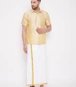 Gold plain silk blend dhoti-kurta