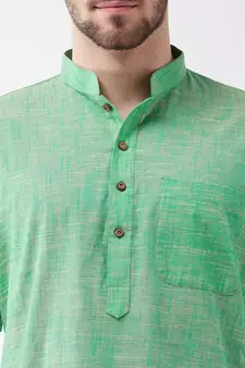 Green Plain Cotton Men-Kurtas