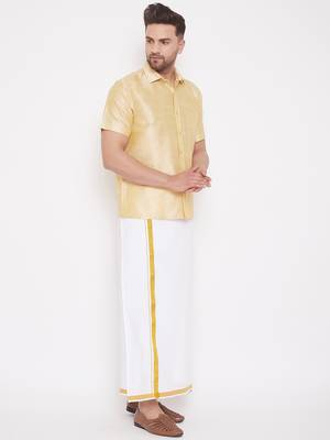 Gold plain silk blend dhoti-kurta 2
