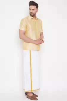Gold plain silk blend dhoti-kurta