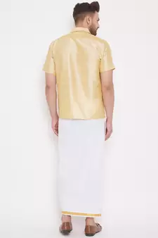 Gold plain silk blend dhoti-kurta