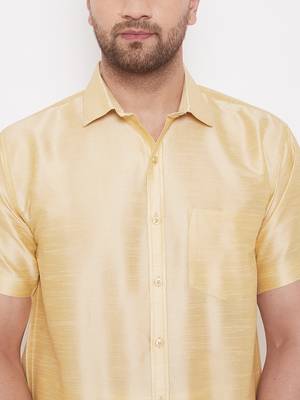 Gold plain silk blend dhoti-kurta 4