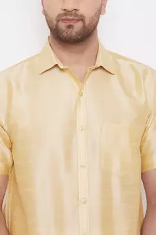 Gold plain silk blend dhoti-kurta