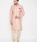Pink And Gold Silk Blend Sherwani Set