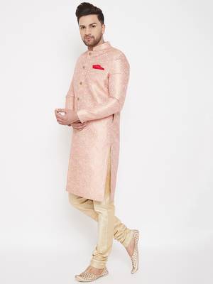 Pink And Gold Silk Blend Sherwani Set 2