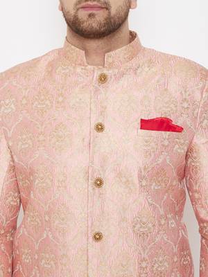 Pink And Gold Silk Blend Sherwani Set 3