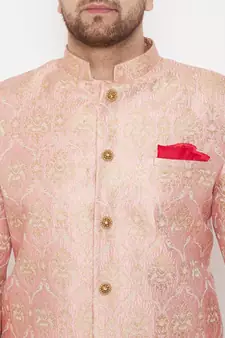 Pink And Gold Silk Blend Sherwani Set
