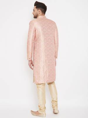 Pink And Gold Silk Blend Sherwani Set 4
