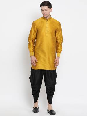 Gold Plain Silk Blend Dhoti-Kurta 1