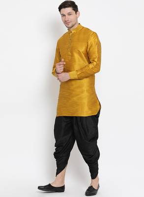 Gold Plain Silk Blend Dhoti-Kurta 2