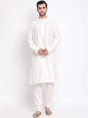 Men'S Cream Viscose Kurta Pyjama Set 1