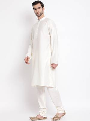 Men'S Cream Viscose Kurta Pyjama Set 2