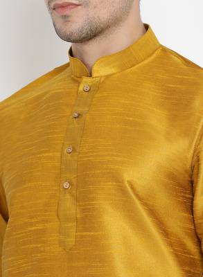 Gold Plain Silk Blend Dhoti-Kurta 3