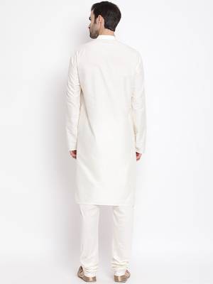Men'S Cream Viscose Kurta Pyjama Set 3