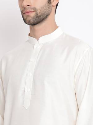 Men'S Cream Viscose Kurta Pyjama Set 4