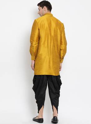 Gold Plain Silk Blend Dhoti-Kurta 4