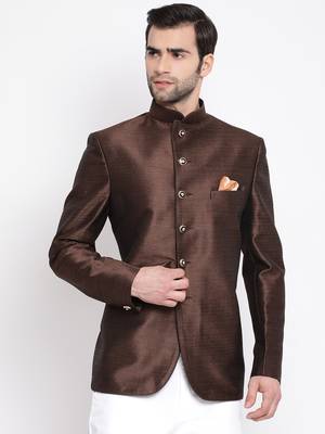 Brown Plain Silk Blend Jodhpuri-Sherwani 1