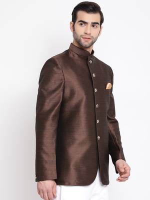 Brown Plain Silk Blend Jodhpuri-Sherwani 2