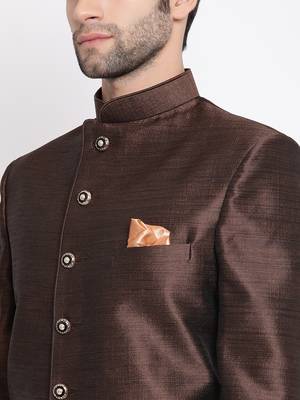 Brown Plain Silk Blend Jodhpuri-Sherwani 3