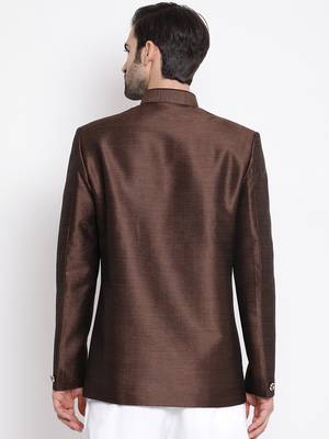 Brown Plain Silk Blend Jodhpuri-Sherwani 4