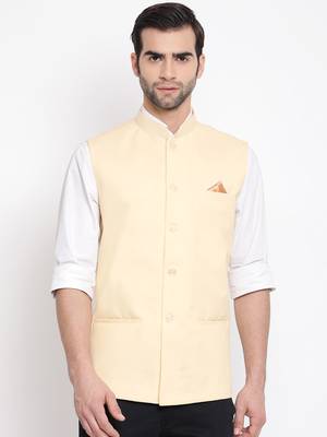 Men'S Cream Cotton Blend Nehru Jacket 1
