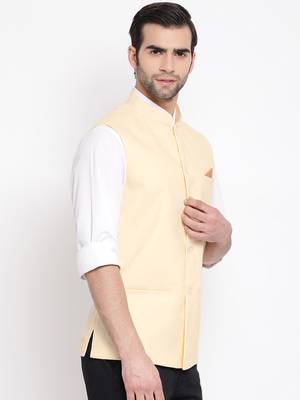 Men'S Cream Cotton Blend Nehru Jacket 2