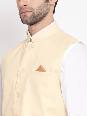 Men'S Cream Cotton Blend Nehru Jacket 3