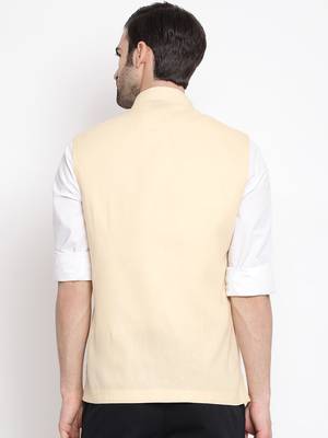 Men'S Cream Cotton Blend Nehru Jacket 4