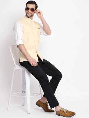 Men'S Cream Cotton Blend Nehru Jacket 5