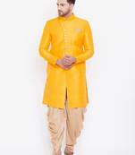 Yellow Plain Silk Blend Sherwani