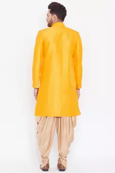 Yellow Plain Silk Blend Sherwani