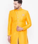 Yellow Plain Silk Blend Sherwani Only Kurta