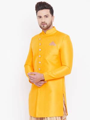 Yellow Plain Silk Blend Sherwani Only Kurta 2