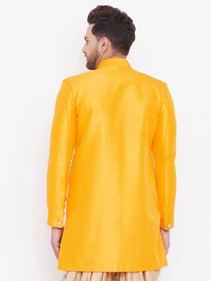 Yellow Plain Silk Blend Sherwani Only Kurta 3