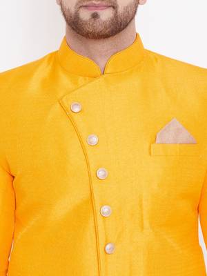 Yellow Plain Silk Blend Sherwani Only Kurta 4