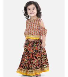 Kalamkari Print Cold Shoulder Lehenga Choli- Black