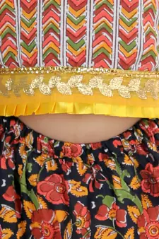 Kalamkari Print Cold Shoulder Lehenga Choli- Black