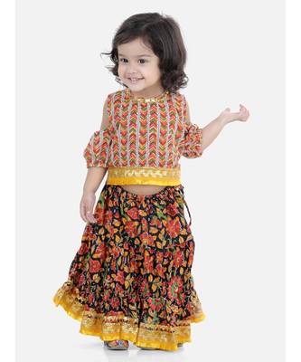 Kalamkari Print Cold Shoulder Lehenga Choli- Black 3