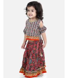 Kalamkari Print Cold Shoulder Lehenga Choli- Red