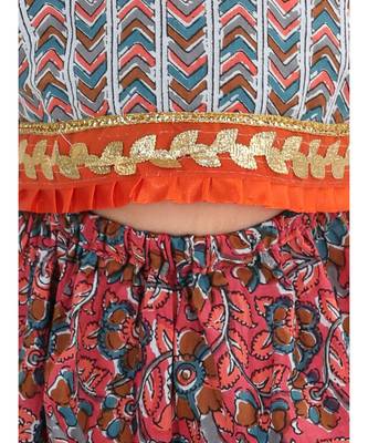 Kalamkari Print Cold Shoulder Lehenga Choli- Red 4