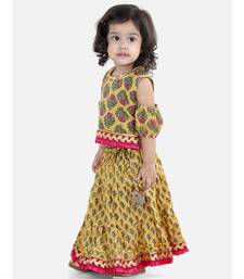 Block Print Cold Shoulder Lehenga Choli- Yellow