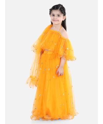 Sequin Net Lehenga with Ruffle Choli- Yellow 1