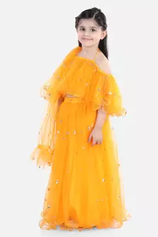 Sequin Net Lehenga with Ruffle Choli- Yellow