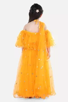 Sequin Net Lehenga with Ruffle Choli- Yellow
