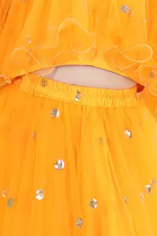 Sequin Net Lehenga with Ruffle Choli- Yellow