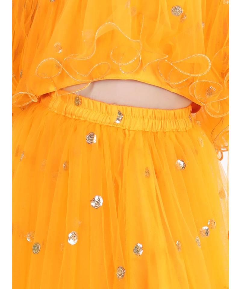 Sequin Net Lehenga with Ruffle Choli- Yellow